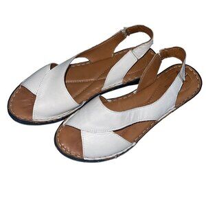 Ethan Valdes Barcelona Womens Sandals Size 8.5 White Leather Slingback Peep Toe